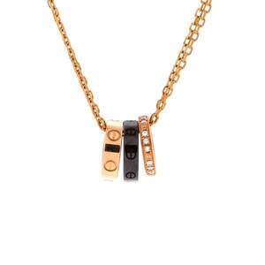 Cartier Love 3 Ring Pendant Necklace 18K Rose Gold and Ceramic with Diamonds